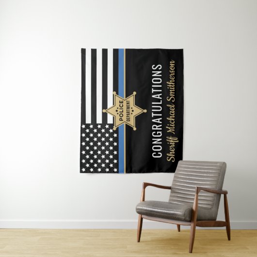 Police Sheriff Retirement Thin Blue Line Flag Wandteppich (Beispiel)