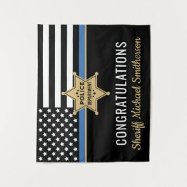 Police Sheriff Retirement Thin Blue Line Flag Wandteppich