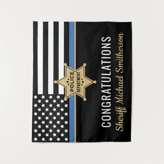 Police Sheriff Retirement Thin Blue Line Flag Wandteppich (Vorderseite)