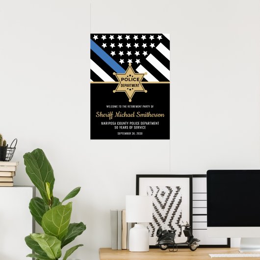 Police Sheriff Retirement Thin Blue Line Willkomme Poster (Heimbüro)