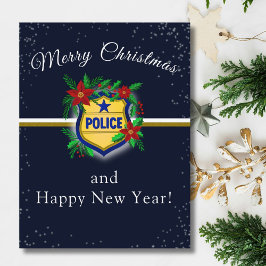 Police Shield Merry Christmas & Happy New Year Postkarte