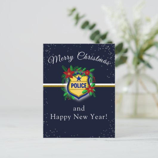 Police Shield Merry Christmas & Happy New Year Postkarte (Stehend Vorderseite)