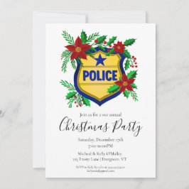 Police Shield with Poinsettia Merry Christmas Einladung