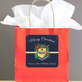 Police Shield With Poinsettias Merry Christmas Quadratischer Aufkleber