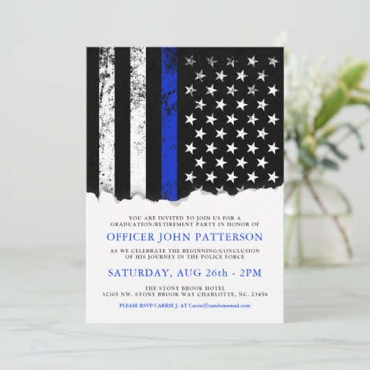 Police Style American Flag Party|Event WHITE laden Einladung (Stehend Vorderseite)