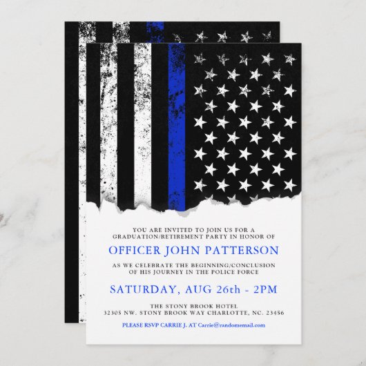 Police Style American Flag Party|Event WHITE laden Einladung (Vorne/Hinten)