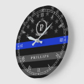 Police Styled American Flag Monogram Große Wanduhr (Winkel)