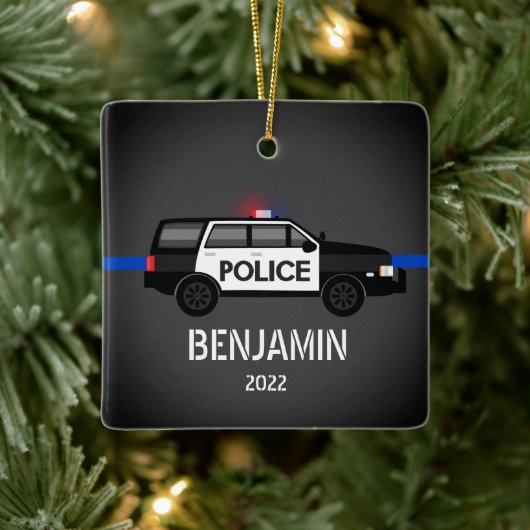 Police SUV Thin Blue Line Kinder Weihnachten Keramikornament (Baum)