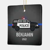 Police SUV Thin Blue Line Kinder Weihnachten Keramikornament (Links)