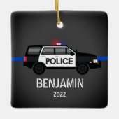 Police SUV Thin Blue Line Kinder Weihnachten Keramikornament (Vorderseite)
