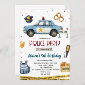 Police theme birthday party invitation einladung (Vorne/Hinten)