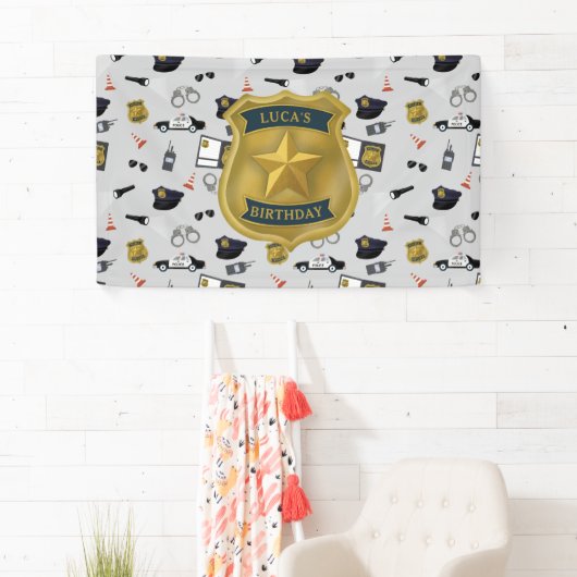 Police Themed Policeman Cop Birthday Banner (Insitu)