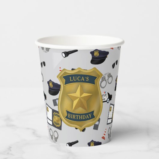 Police Themed Policeman Cop Birthday Pappbecher (Rückseite)
