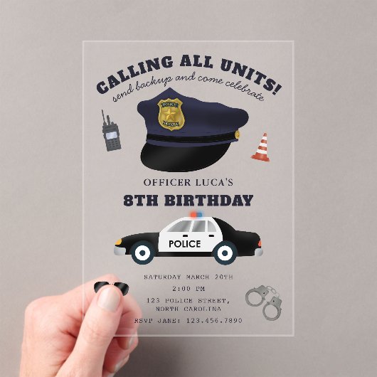 Police Themed Policeman Cop Birthday Party Acryleinladungen (Insitu (Handheld))