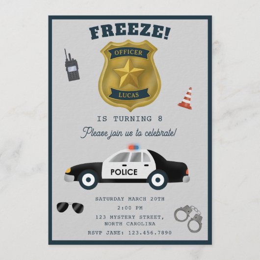 Police Themed Policeman Cop Birthday Party Einladung (Vorderseite)