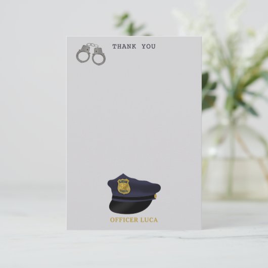 Police Themed Policeman Cop Boy Kids Dankeskarte (Stehend Vorderseite)