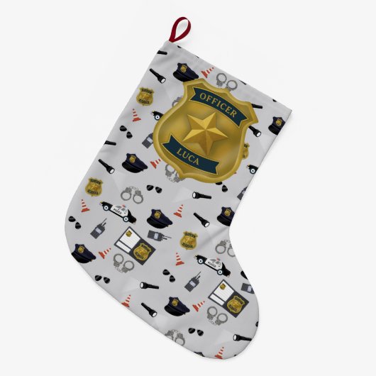Police Themed Policeman Cop Officer Name Großer Weihnachtsstrumpf (Vorderansicht (hängend))