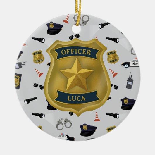 Police Themed Policeman Cop Officer Name Keramik Ornament (Vorne)