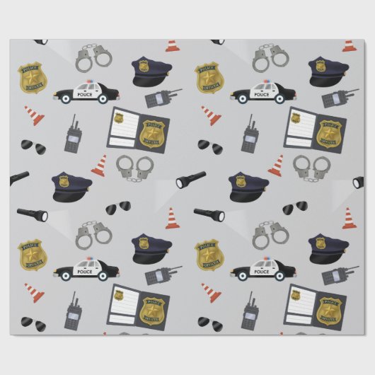 Police Themed Policeman Cop Pattern Geschenkpapier (Flach)