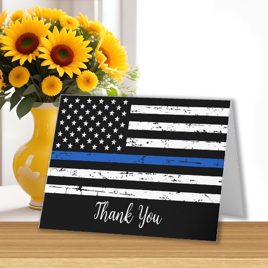 Police Thin Blue Line American Flag Dankeskarte
