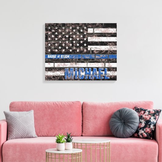 Police Thin Blue Line American Flag erschüttert Leinwanddruck (Insitu (Wohnzimmer))