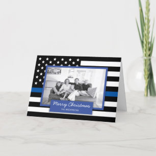 Police Thin Blue Line American Flag Foto Card Feiertagskarte