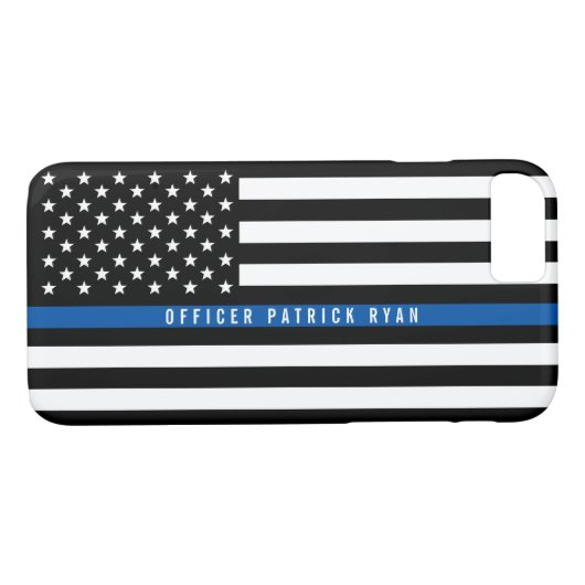Police Thin Blue Line American Flag Mit Monogramm Case-Mate iPhone Hülle (Rückseite (Horizontal))