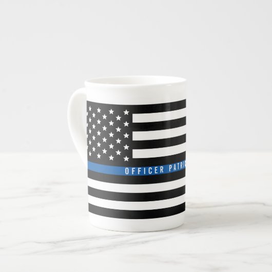 Police Thin Blue Line American Flag Mit Monogramm Porzellantasse (Vorderseite Links)