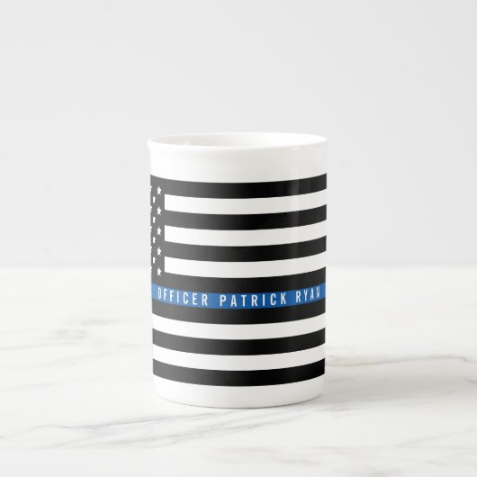 Police Thin Blue Line American Flag Mit Monogramm Porzellantasse (Vorderseite)