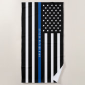 Police Thin Blue Line American Flag Mit Monogramm Strandtuch (Vorderseite)
