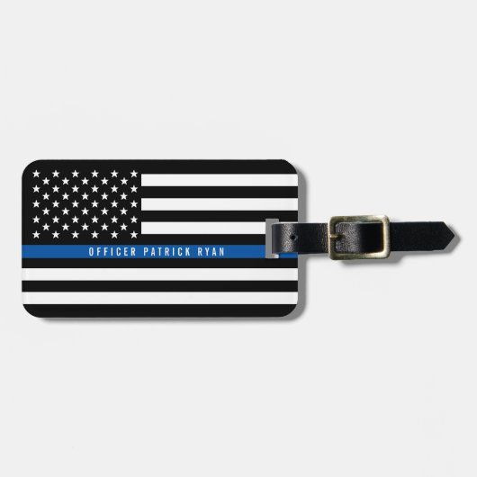 Police Thin Blue Line American Flag Monogram Gepäckanhänger (Vorderseite horizontal)