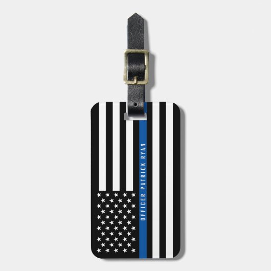 Police Thin Blue Line American Flag Monogram Gepäckanhänger (Vorderseite vertikal)