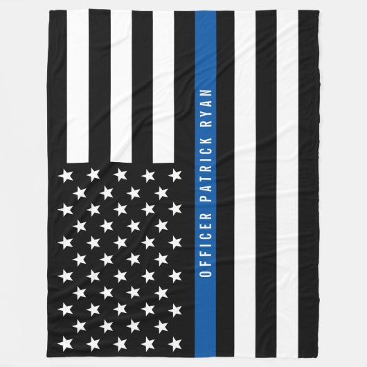 Police Thin Blue Line American Flag Monogram Large Fleecedecke (Vorderseite)