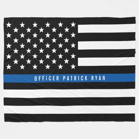 Police Thin Blue Line American Flag Monogram Large Fleecedecke (Vorderseite (Horizontal))