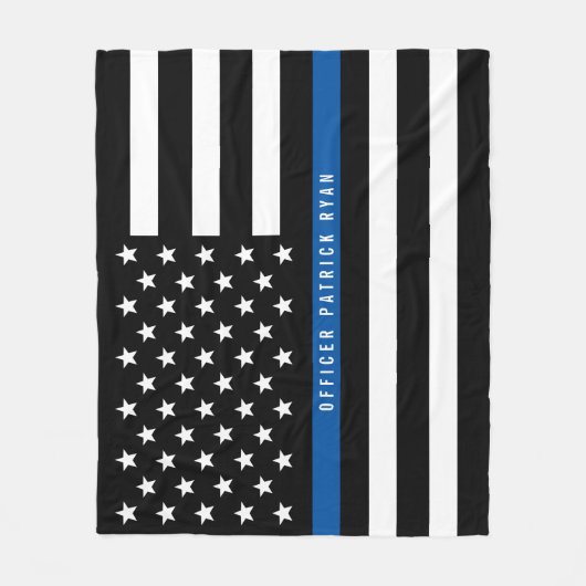 Police Thin Blue Line American Flag Monogram Med. Fleecedecke (Vorderseite)