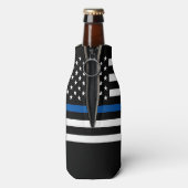 Police Thin Blue Line American Flag Monogram Name Flaschenkühler (Flasche Rückseite)
