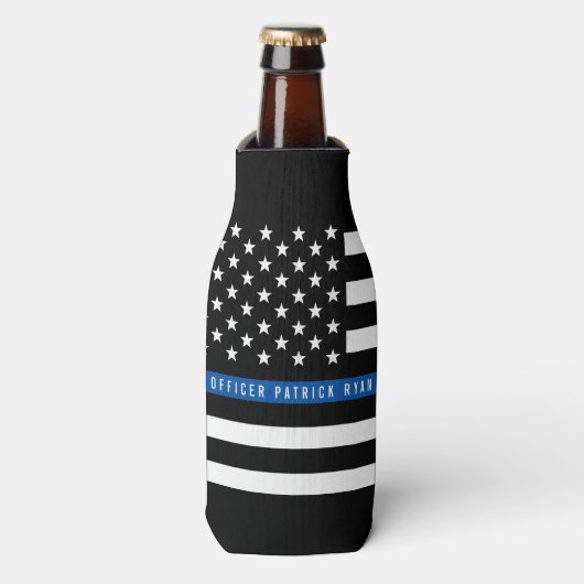 Police Thin Blue Line American Flag Monogram Name Flaschenkühler (Flaschenvorderseite)