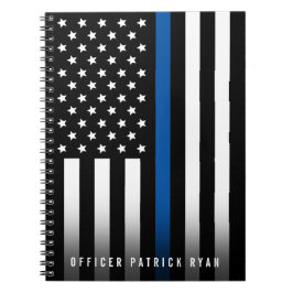 Police Thin Blue Line American Flag Monogram Name Notizblock