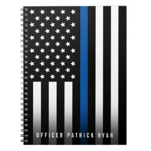 Police Thin Blue Line American Flag Monogram Name Notizblock