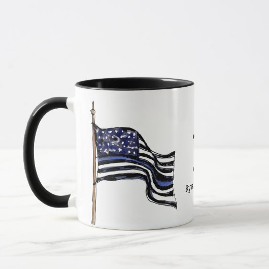 Police Thin Blue Line American Flag Monogram Name Tasse (Links)