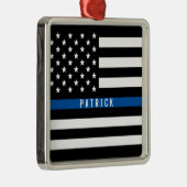 Police Thin Blue Line American Flag Monogram Silbernes Ornament (Rechts)
