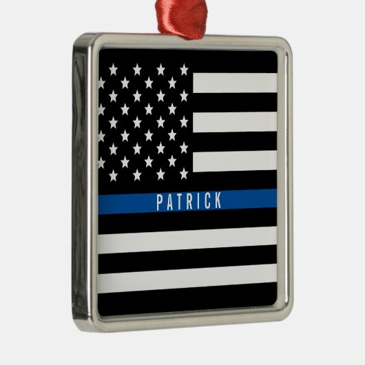 Police Thin Blue Line American Flag Monogram Silbernes Ornament (Rechts)