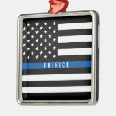 Police Thin Blue Line American Flag Monogram Silbernes Ornament (Links)