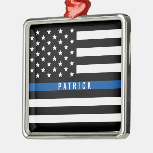 Police Thin Blue Line American Flag Monogram Silbernes Ornament (Links)