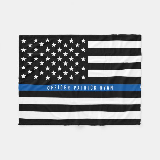 Police Thin Blue Line American Flag Monogram Small Fleecedecke (Vorderseite (Horizontal))