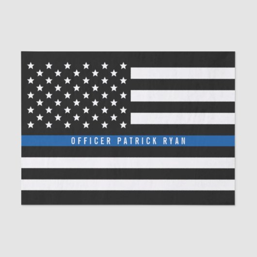Police Thin Blue Line American Flag Name 10x15 Seidenpapier (Vorderseite)