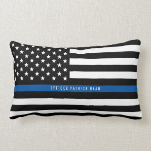 Police Thin Blue Line American Flag Name Lendenkissen