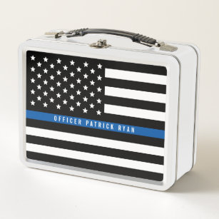 Police Thin Blue Line American Flag Name Metall Brotdose