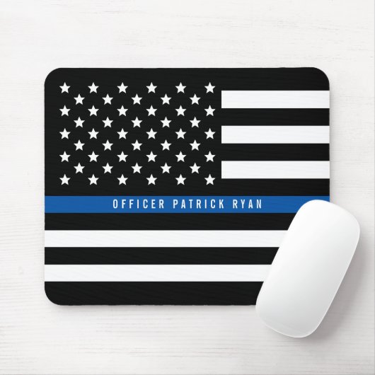 Police Thin Blue Line American Flag Name Mousepad (Mit Mouse)