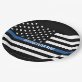 Police Thin Blue Line American Flag Name Pappteller (Schrägansicht)